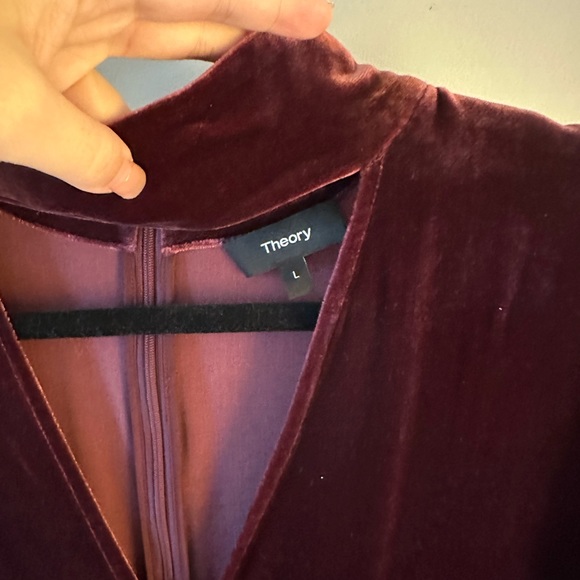 Theory x Revolve Slit Collar Deep V neck Velvet Burgundy Red top - Picture 2 of 4